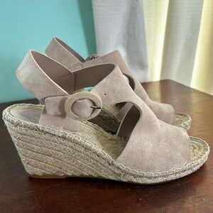Via Spiga Nolan Beige Leather Suede SlingBack Espadrille Wedge Sandals Womens 8